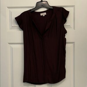 LOFT Plum Cap-Sleeve V-Neck Blouse
